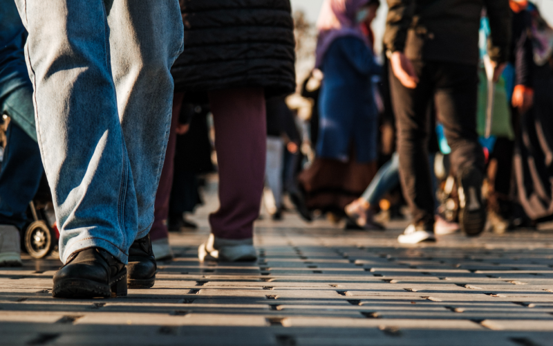 People walking in busy street