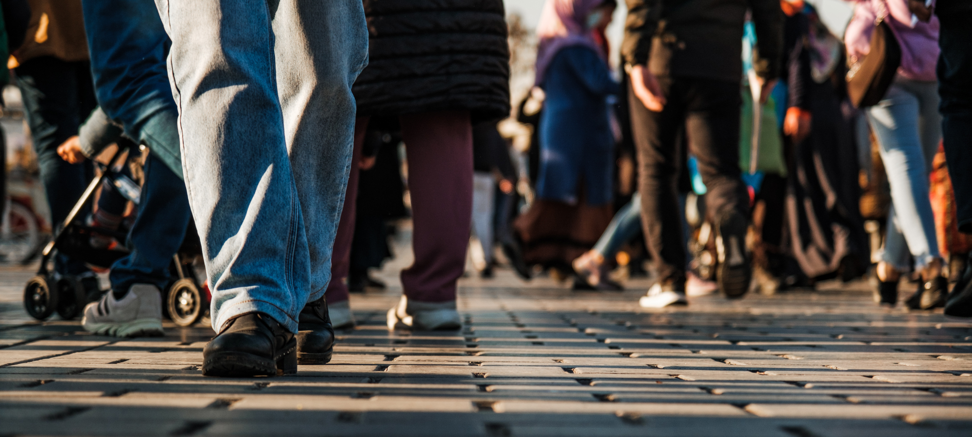 People walking in busy street