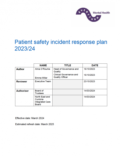 Patient safety incident response plan